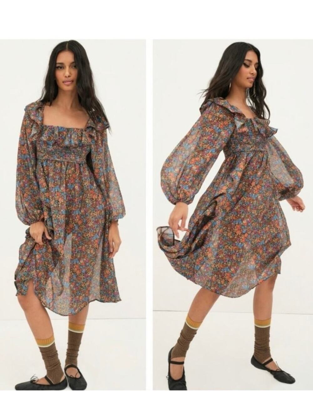 NWT For Love & Lemons Brittany Floral Ditsy Midi Dress. Small, MSRP $268